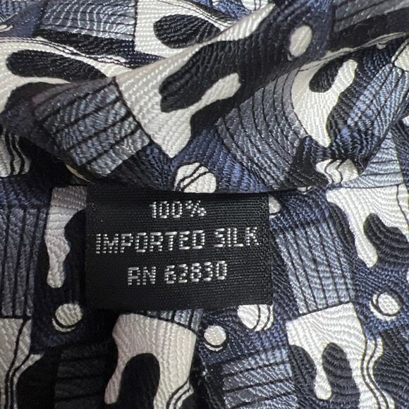 J. Garcia Stonehenge 100% Silk Neck Tie Abstract Gray Black Print Grateful Dead - Picture 4 of 6